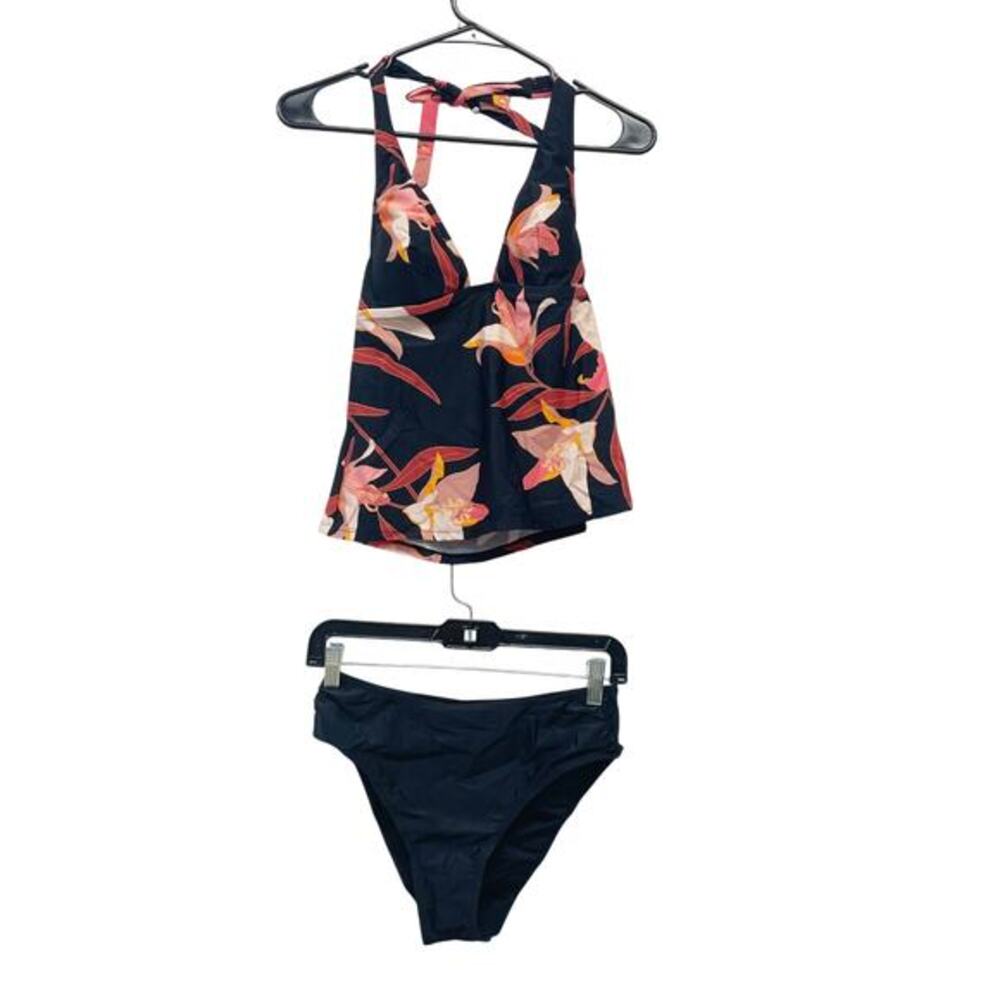 Cupshe Women's Wild Lily‎ Halter Tankini & Shirred Mid Rise Hipster Bikini Set S